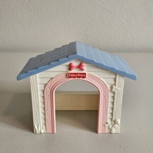 Fisher Price 2005 Loving Family Dog House White, Pink, and Blue